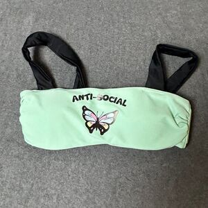 Jac Vanek Anti Social Social Club Bandeau Bikini Top Black Mint Women Size Small